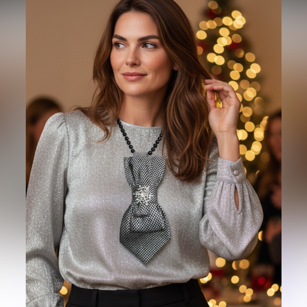Dainty DapperElegant Black And Silver Tie Necklace New 28$